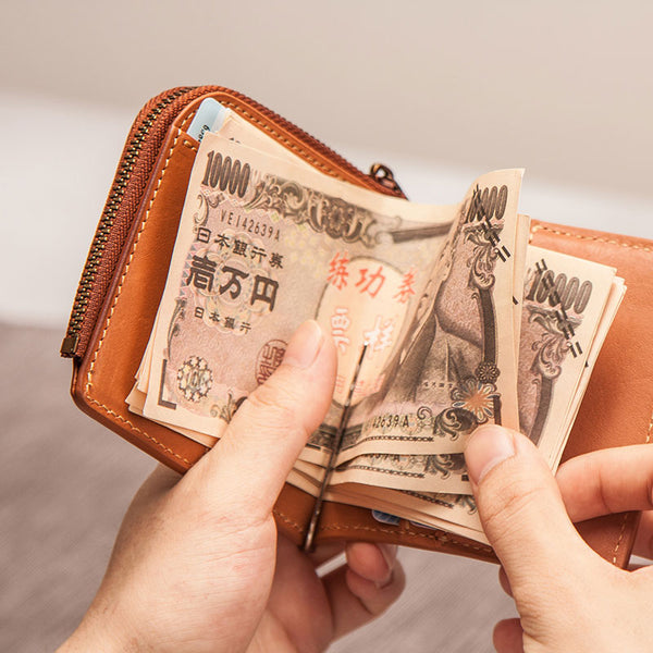 Leather Men Slim Small Wallet Bifold Small Money Clip Wallet for Men