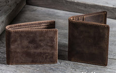 Leather Men Slim Small Wallet Bifold Small Vintage Wallet for Men