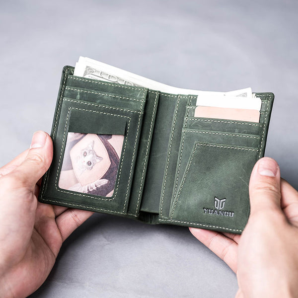 Leather Men Slim Small Wallet Bifold Small Vintage Wallet for Men