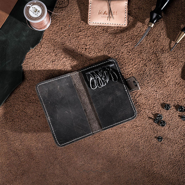 Men Leather Key Holder Key Wallet Bifold Small Key Holder Wallet for Men