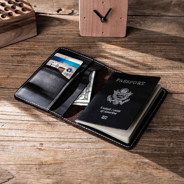 Leather Men Small Slim Travel Wallet Passport Wallet Bifold Small Wallets for Men