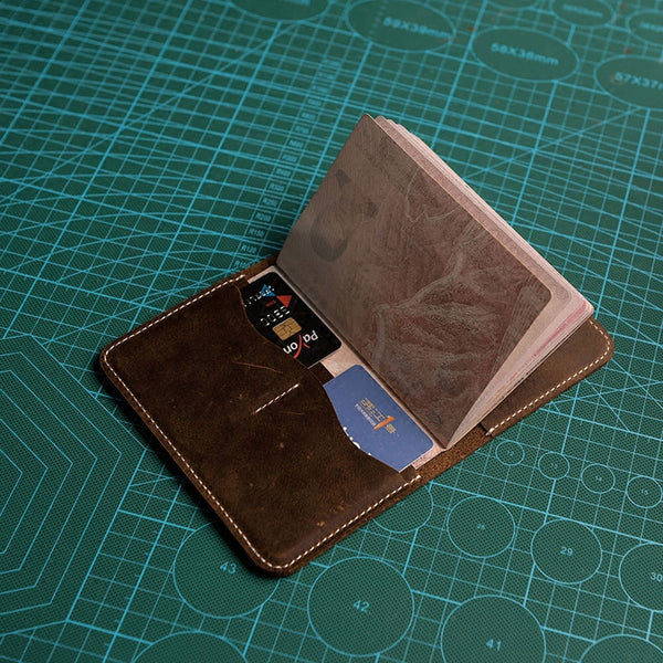 Leather Men Small Slim Travel Wallet Passport Wallet Bifold for Men