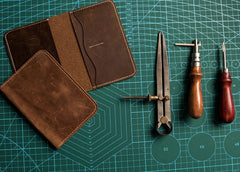 Leather Men Small Slim Travel Wallet Passport Wallet Bifold for Men