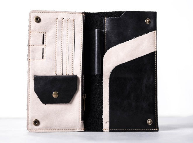 Leather Men Travel Wallet Passport Wallet Bifold Long Wallets for Men