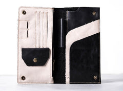 Leather Men Travel Wallet Passport Wallet Bifold Long Wallets for Men