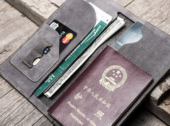 Leather Men Travel Wallet Passport Wallet Bifold Long Wallets for Men