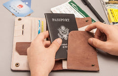 Leather Men Travel Wallet Passport Wallet Bifold Long Wallets for Men
