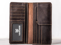 Leather Men Travel Wallet Passport Wallet Bifold Long Wallets for Men