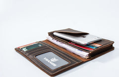 Leather Men Travel Wallet Passport Wallet Bifold Long Wallets for Men