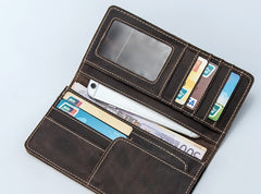 Leather Men Travel Wallet Passport Wallet Bifold Long Wallets for Men