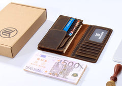 Leather Men Travel Wallet Passport Wallet Bifold Long Wallets for Men
