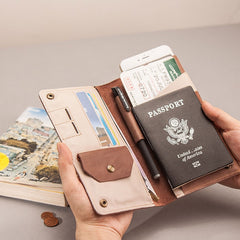 Leather Men Travel Wallet Passport Wallet Bifold Long Wallets for Men