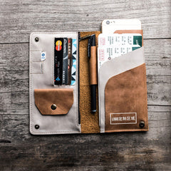 Leather Men Travel Wallet Passport Wallet Bifold Long Wallets for Men