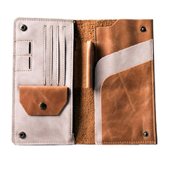 Leather Men Travel Wallet Passport Wallet Bifold Long Wallets for Men