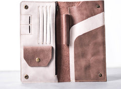 Leather Men Travel Wallet Passport Wallet Bifold Long Wallets for Men