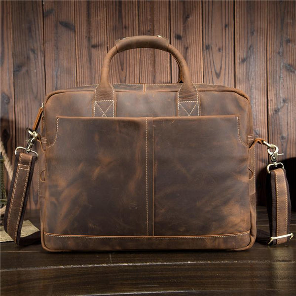 Cool Leather Men Vintage Briefcase Handbag Shoulder Bags Work Bag For Men - iwalletsmen