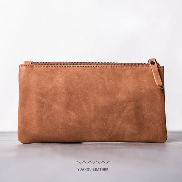 Leather Men Zipper Slim Wallet Phone Clutch Long Wallets for Men