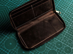 Leather Men Zipper Travel Wallet Passport Wallet Bifold Long Wallets for Men