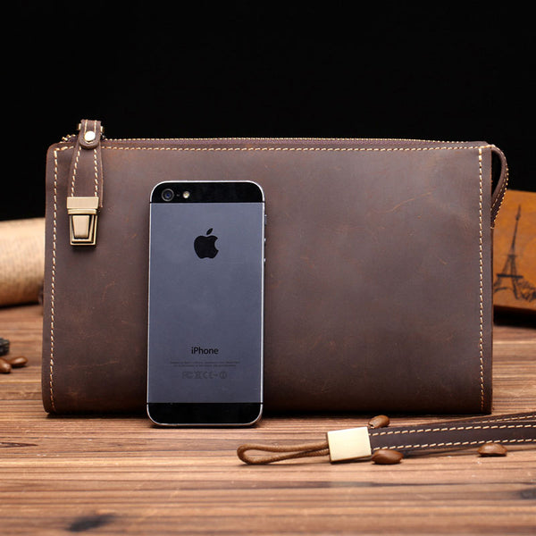 Leather Men Zipper Wristlet Wallet Clutch Long Wallets for Men