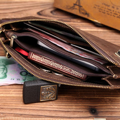 Leather Men Zipper Wristlet Wallet Clutch Long Wallets for Men