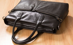 Leather Mens Black Briefcase Shoulder Bag Handbag Laptop Bag Work Bag Business Bag for Men