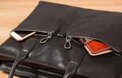 Leather Mens Black Briefcase Shoulder Bag Handbag Laptop Bag Work Bag Business Bag for Men