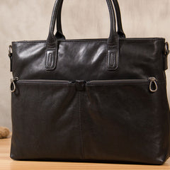 Leather Mens Black Briefcase Shoulder Bag Handbag Laptop Bag Work Bag Business Bag for Men