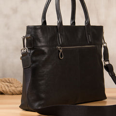 Leather Mens Black Briefcase Shoulder Bag Handbag Laptop Bag Work Bag Business Bag for Men