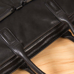Leather Mens Black Briefcase Shoulder Bag Handbag Laptop Bag Work Bag Business Bag for Men