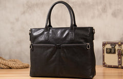 Leather Mens Black Briefcase Shoulder Bag Handbag Laptop Bag Work Bag Business Bag for Men