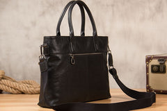 Leather Mens Black Briefcase Shoulder Bag Handbag Laptop Bag Work Bag Business Bag for Men