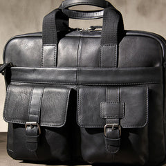 Leather Mens Black Briefcase Shoulder Bag Handbag Work Bag Business Bag for Men