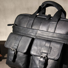 Leather Mens Black Briefcase Shoulder Bag Handbag Work Bag Business Bag for Men