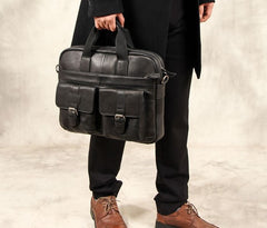 Leather Mens Black Briefcase Shoulder Bag Handbag Work Bag Business Bag for Men