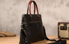 Leather Mens Black Briefcase Shoulder Bag Handbag Work Bag Laptop Bag Business Bag for Men