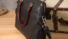 Leather Mens Black Briefcase Shoulder Bag Handbag Work Bag Laptop Bag Business Bag for Men