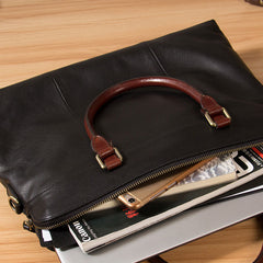 Leather Mens Black Briefcase Shoulder Bag Handbag Work Bag Laptop Bag Business Bag for Men