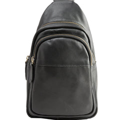 Leather Mens Black Sling Bag Sling Shoulder Bag Sling Backpack for men - iwalletsmen