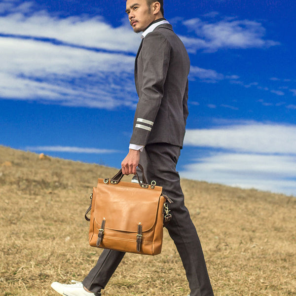 Leather Mens Black Tan Briefcase Shoulder Bag Handbag Messenger Bag Business Bag for Men