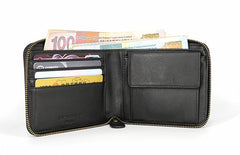 Leather Mens Black Zipper Small Wallet Front Pocket Wallet Small Wallet for Men - iwalletsmen