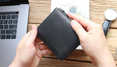 Leather Mens Black Zipper Small Wallet Front Pocket Wallet Small Wallet for Men - iwalletsmen