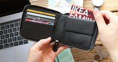 Leather Mens Black Zipper Small Wallet Front Pocket Wallet Small Wallet for Men - iwalletsmen