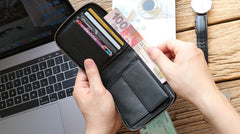 Leather Mens Black Zipper Small Wallet Front Pocket Wallet Small Wallet for Men - iwalletsmen