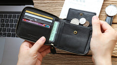 Leather Mens Black Zipper Small Wallet Front Pocket Wallet Small Wallet for Men - iwalletsmen
