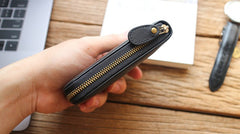 Leather Mens Black Zipper Small Wallet Front Pocket Wallet Small Wallet for Men - iwalletsmen