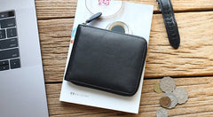 Leather Mens Black Zipper Small Wallet Front Pocket Wallet Small Wallet for Men - iwalletsmen