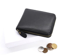 Leather Mens Black Zipper Small Wallet Front Pocket Wallet Small Wallet for Men - iwalletsmen