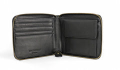 Leather Mens Black Zipper Small Wallet Front Pocket Wallet Small Wallet for Men - iwalletsmen