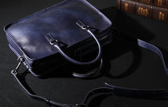 Leather Mens Blue Briefcase Shoulder Bag Handbag Work Bag Laptop Bag Business Bag for Men