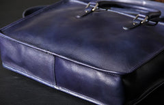 Leather Mens Blue Briefcase Shoulder Bag Handbag Work Bag Laptop Bag Business Bag for Men